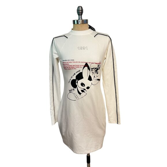 Manière De Voir White Graphic Long Sleeve Mini Dress  NWT 8 10 - Picture 1 of 5